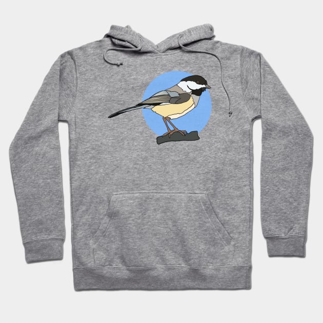 Black Capped Chickadee on Blue Hoodie by New World Aster 